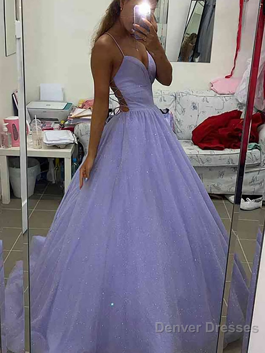 A-Line/Princess V-neck Sweep Train Prom Dresses With Pockets
