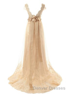 A-Line/Princess V-neck Sweep Train Tulle Wedding Dress With Beading