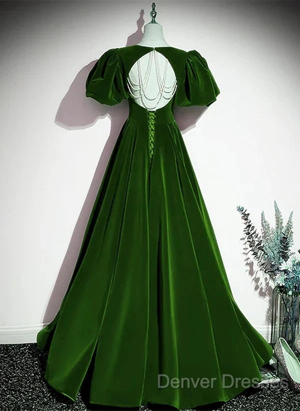 A-Line Princess Velvet Backless Ballgown Long Party Dress Short Sleeves Formal Dress Prom Dress Secondary image