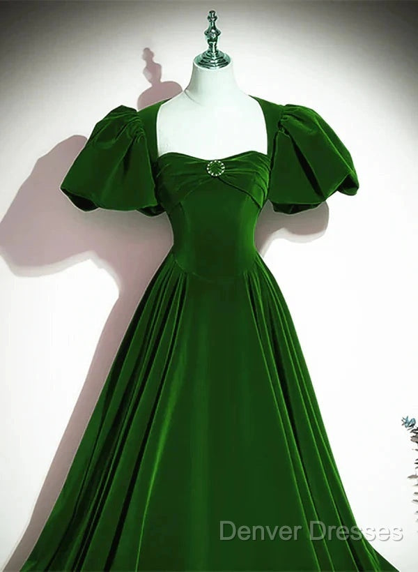 A-Line Princess Velvet Backless Ballgown Long Party Dress Short Sleeves Formal Dress Prom Dress