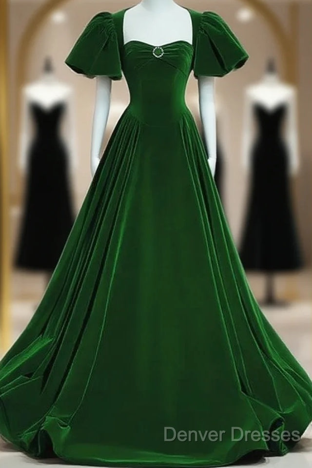 A-Line Princess Velvet Backless Ballgown Long Party Dress Short Sleeves Formal Dress Prom Dress Main image