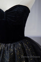 A-Line Prom Dress Black Dress Dress Formal Birthday Floor Length Sleeveless Strapless Tulle With Ruched Sequin