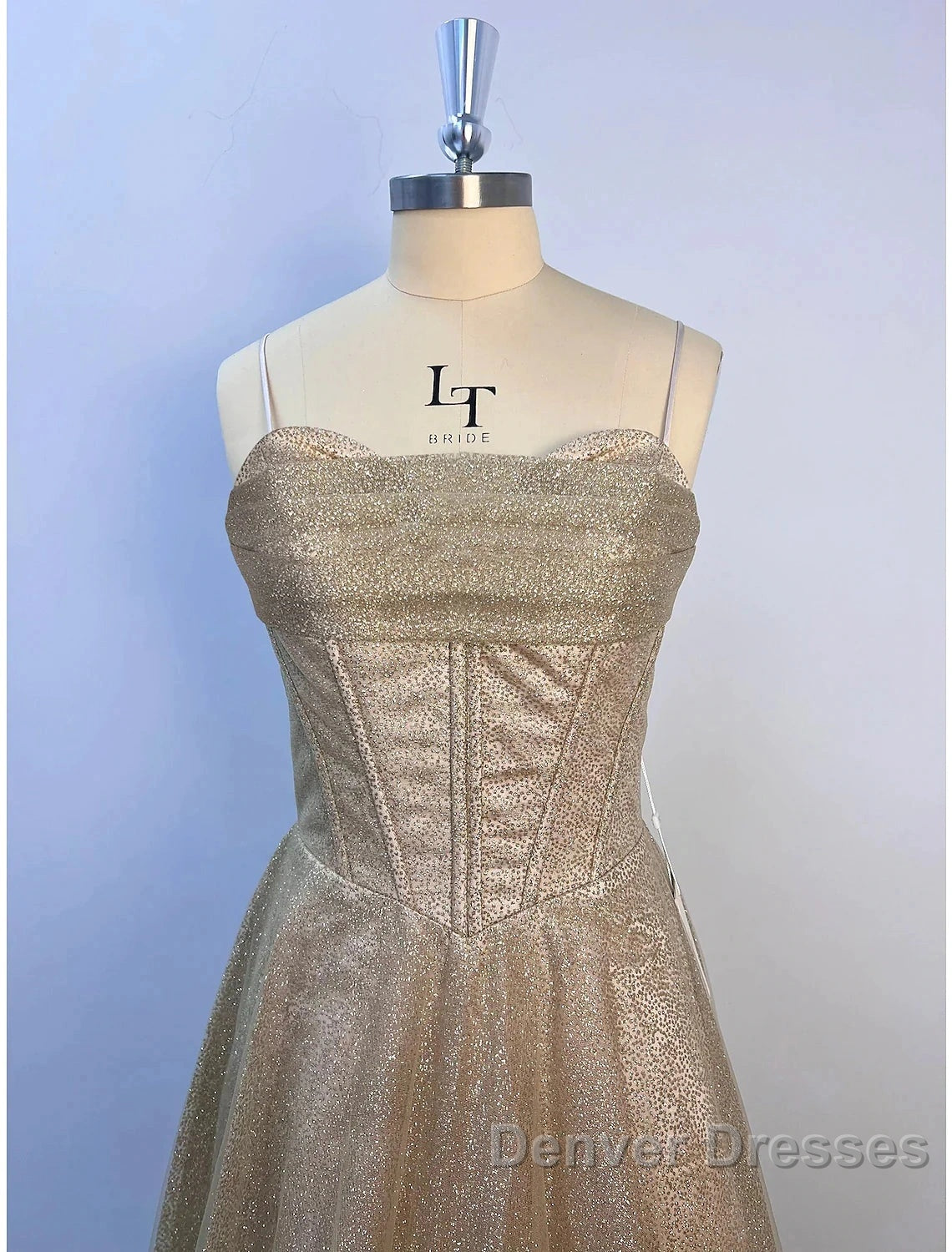 A-Line Prom Dress Corsets Dress Wedding Party Sweep / Brush Train Sleeveless Spaghetti Strap Tulle With Glitter Pleats