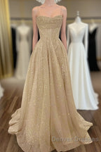 A-Line Prom Dress Corsets Dress Wedding Party Sweep / Brush Train Sleeveless Spaghetti Strap Tulle With Glitter Pleats