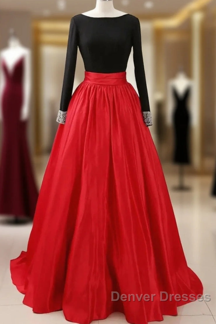 A-Line Prom Dress Dress Party Wear Long Sleeve Satin With Pleats Main image