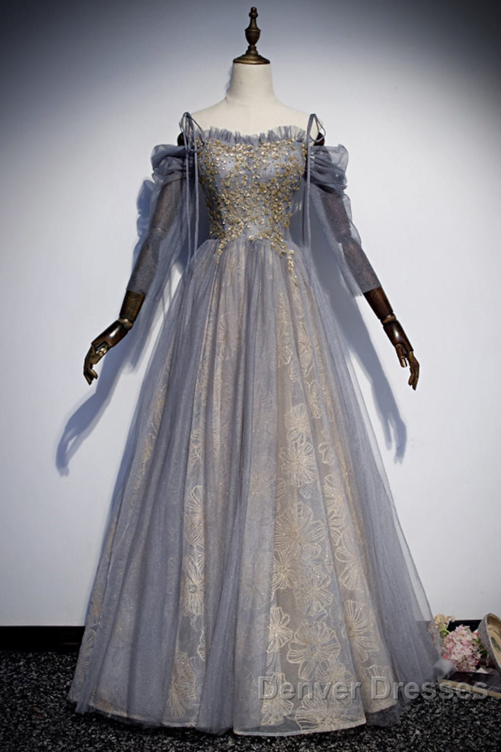 A-Line Prom Dress Dress Wedding Floor Length Strap Tulle With Sequin Embroidery