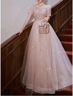 A-Line Prom Dress Elegant Dress Engagement Prom Floor Length Half Sleeve Square Neck Satin With Appliques