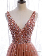 A-Line Prom Dress Elegant Dress Party Wear Court Train Sleeveless V Neck Polyester With Pearls Embroidery