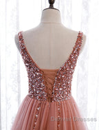 A-Line Prom Dress Elegant Dress Party Wear Court Train Sleeveless V Neck Polyester With Pearls Embroidery