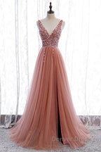 A-Line Prom Dress Elegant Dress Party Wear Court Train Sleeveless V Neck Polyester With Pearls Embroidery