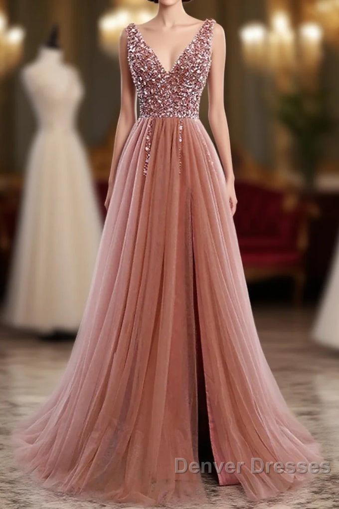 A-Line Prom Dress Elegant Dress Party Wear Court Train Sleeveless V Neck Polyester With Pearls Embroidery