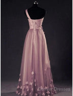 A-Line Prom Dress Elegant Dress Wedding Floor Length Sleeveless One Shoulder Tulle With Appliques