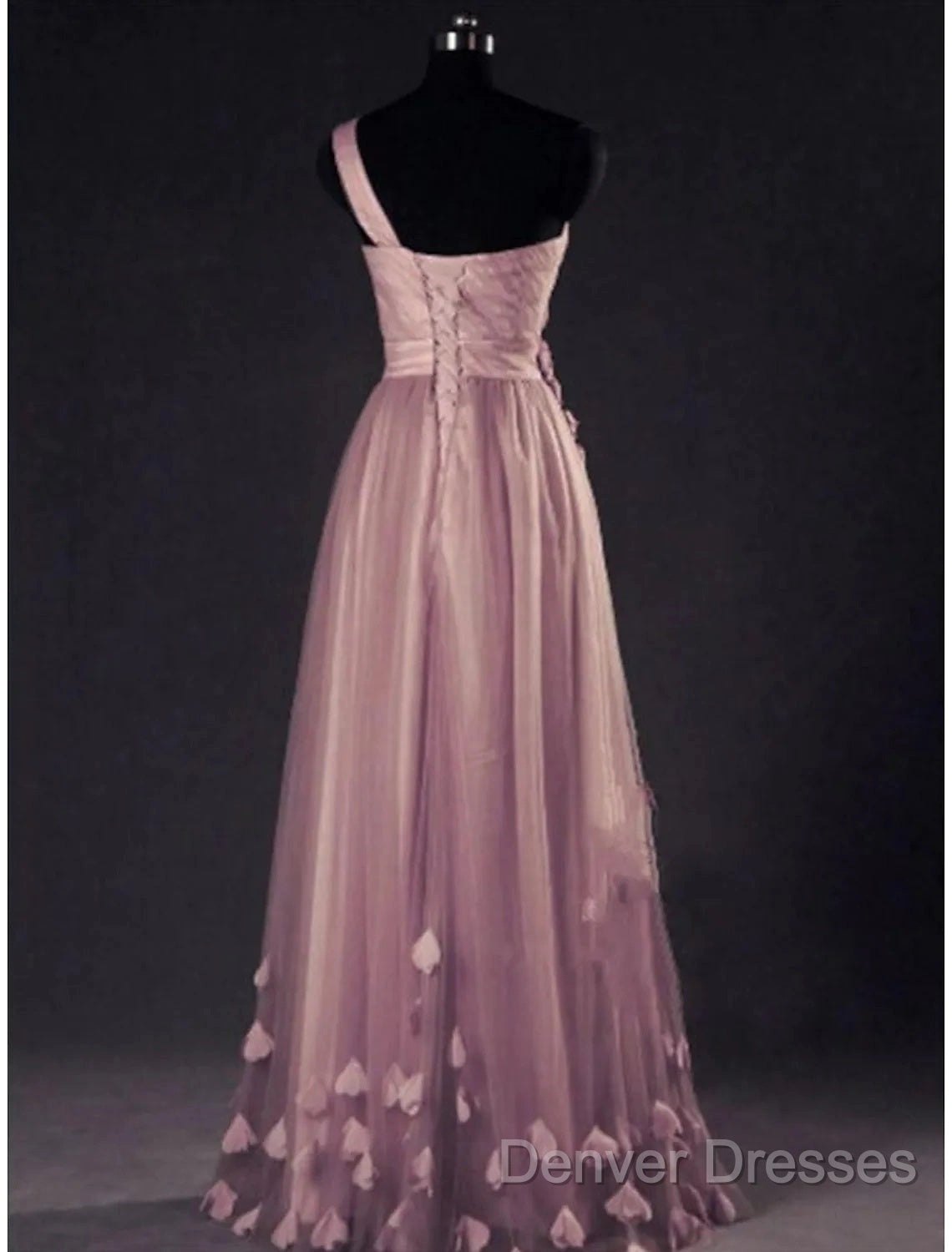 A-Line Prom Dress Elegant Dress Wedding Floor Length Sleeveless One Shoulder Tulle With Appliques
