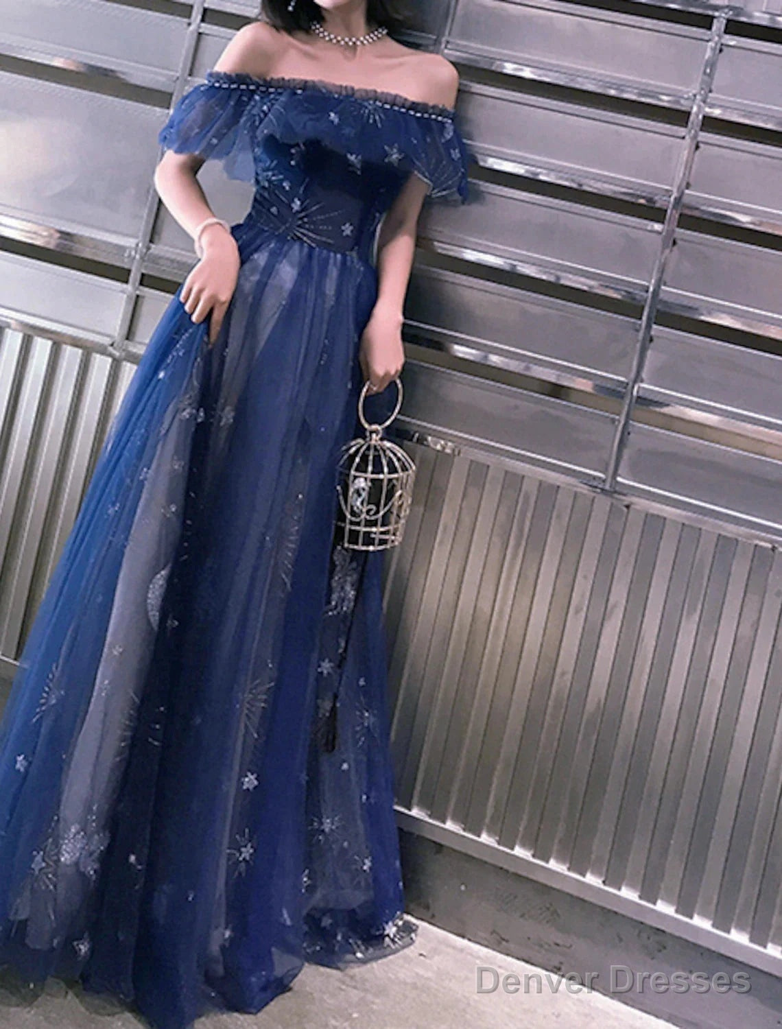 A-Line Prom Dresses Elegant Dress Wedding Guest Party Wear Floor Length Short Sleeve Off Shoulder Tulle With Embroidery Tiered Dress To Impress Secondary image