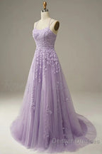 A-Line Prom Dress Floral Dress Formal Sleeveless Strap Tulle With Appliques