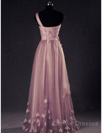 A-Line Prom Dress Floral Dress Wedding Guest Prom Floor Length Sleeveless One Shoulder Tulle With Appliques