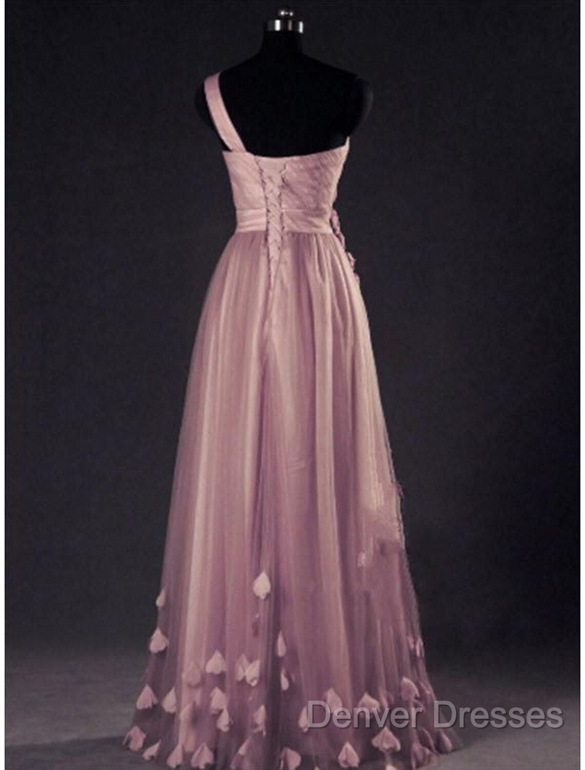 A-Line Prom Dress Floral Dress Wedding Guest Prom Floor Length Sleeveless One Shoulder Tulle With Appliques