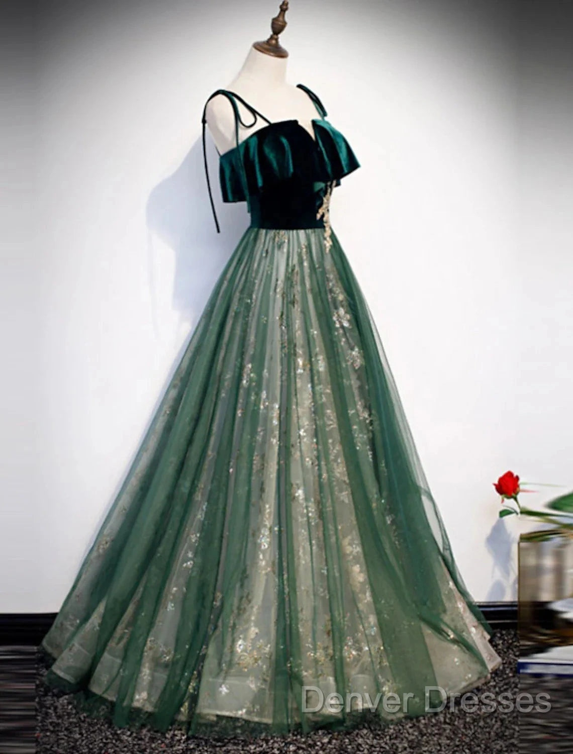 A-Line Prom Dress Glittering Dress Wedding Guest Engagement Floor Length Sleeveless Spaghetti Strap Organza With Sequin