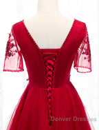 A-Line Prom Dress Luxurious Dress Wedding Guest Formal Evening Floor Length Short Sleeve Spaghetti Strap Tulle