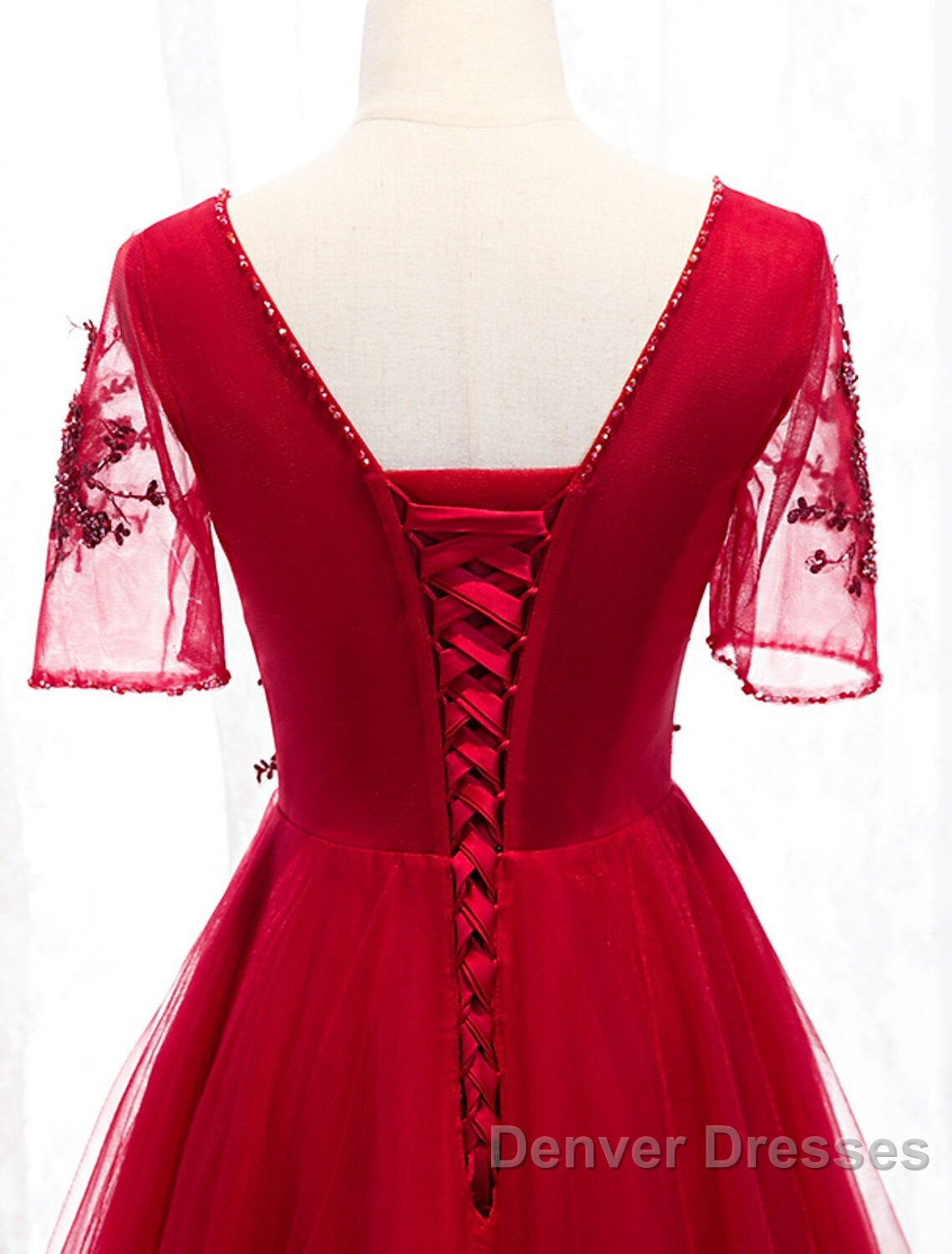 A-Line Prom Dress Luxurious Dress Wedding Guest Formal Evening Floor Length Short Sleeve Spaghetti Strap Tulle