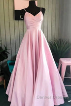 A-Line Prom Dress Minimalist Dress Formal Wedding Guest Floor Length Sleeveless V Neck Bridesmaid Dress Stretch Satin Backless