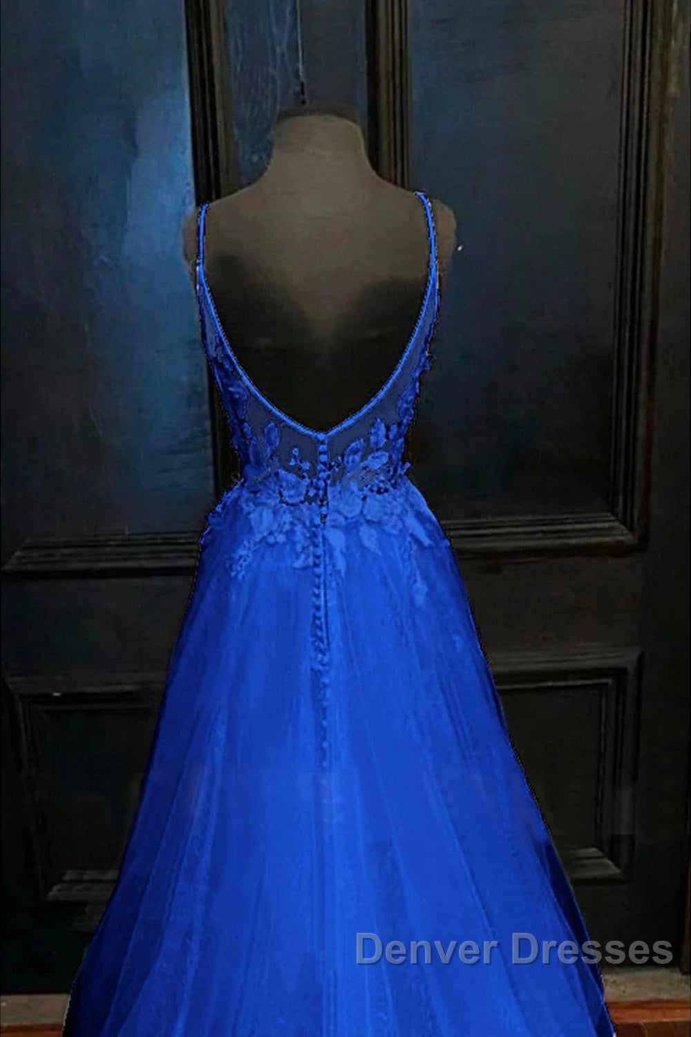 A-Line Prom Dress Open Back Dress Formal Prom Court Train Sleeveless V Neck Tulle Backless V Back With Beading Appliques Secondary image
