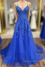 A-Line Prom Dress Open Back Dress Formal Prom Court Train Sleeveless V Neck Tulle Backless V Back With Beading Appliques
