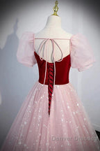 A-Line Prom Dress Princess Dress Prom Floor Length Short Sleeve Sweetheart Tulle With Sequin