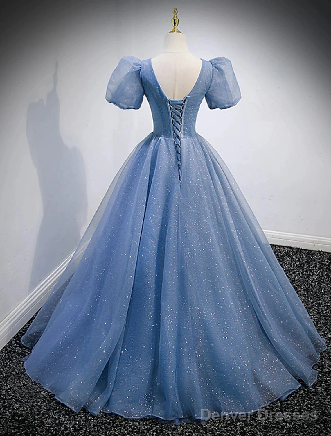 A-Line Prom Dresses Puffy Dress Wedding Guest Quinceanera Floor Length Short Sleeve V Neck Tulle With Sequin Secondary image