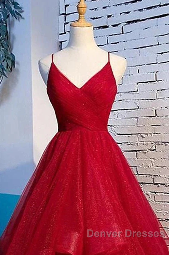 A-Line Prom Dress Sexy Dress Party Wear Floor Length Sleeveless Spaghetti Strap Tulle With Ruffles