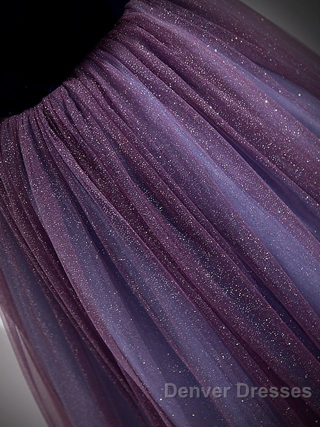 A-Line Prom Dress Sparkle & Shine Dress Prom Floor Length Short Sleeve Scoop Neck Tulle With Sequin