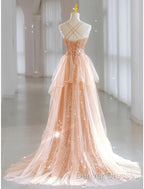 A-Line Prom Dress Sparkle & Shine Dress Sweet 16 Birthday Floor Length Sleeveless Sweetheart Tulle With Sequin