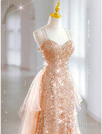 A-Line Prom Dress Sparkle & Shine Dress Sweet 16 Birthday Floor Length Sleeveless Sweetheart Tulle With Sequin