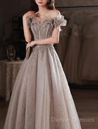 A-Line Prom Dress Sparkle & Shine Dress Wedding Guest Prom Floor Length Short Sleeve Off Shoulder Polyester With Sequin Ruffles