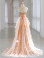 A-Line Prom Dress Sparkle & Shine Dress Wedding Guest Sweet 16 Floor Length Sleeveless Sweetheart Tulle With Sequin