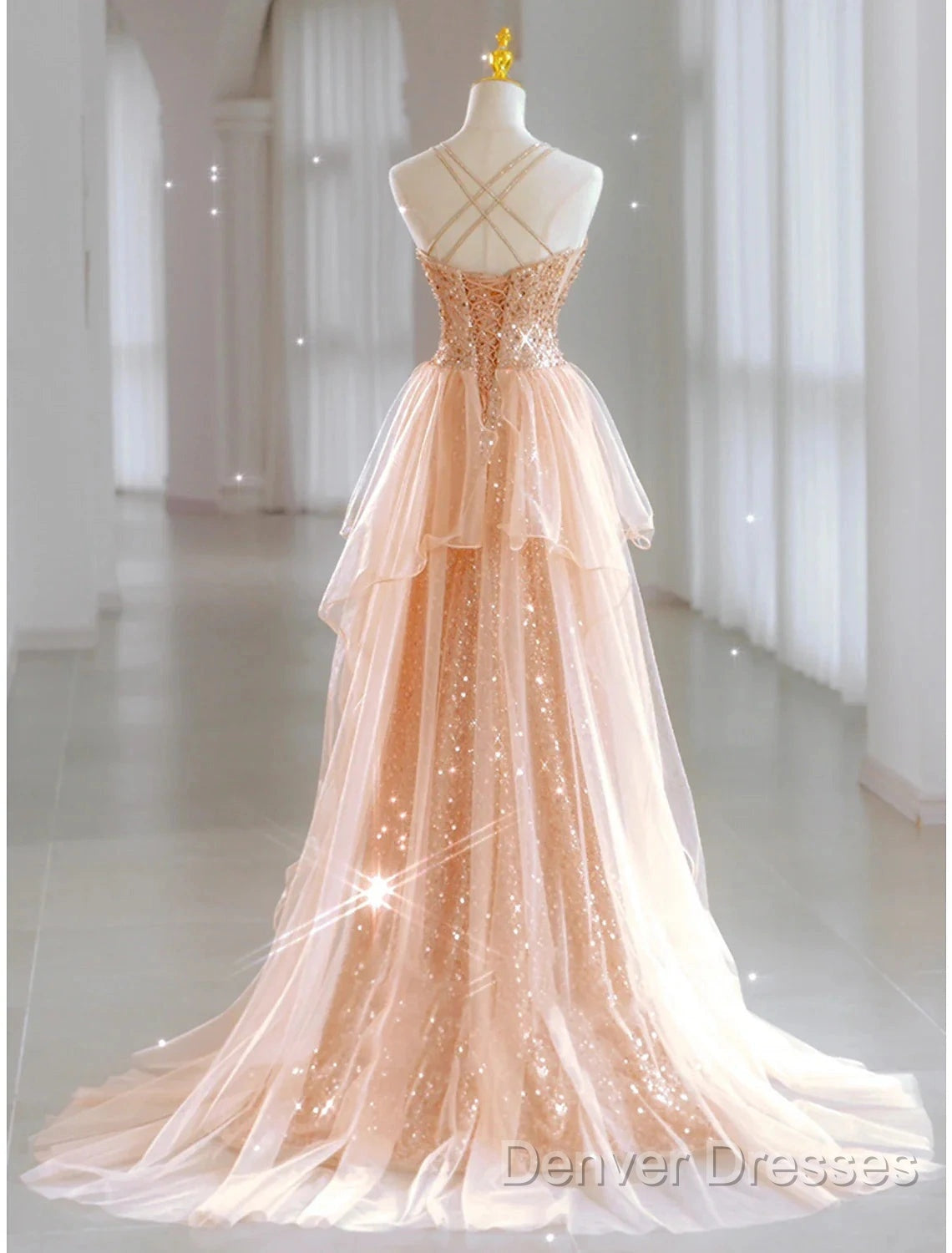 A-Line Prom Dress Sparkle & Shine Dress Wedding Guest Sweet 16 Floor Length Sleeveless Sweetheart Tulle With Sequin