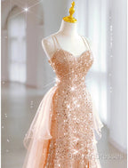 A-Line Prom Dress Sparkle & Shine Dress Wedding Guest Sweet 16 Floor Length Sleeveless Sweetheart Tulle With Sequin