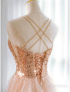 A-Line Prom Dress Sparkle & Shine Dress Wedding Guest Sweet 16 Floor Length Sleeveless Sweetheart Tulle With Sequin