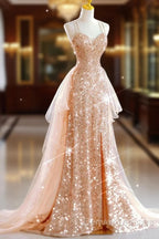 A-Line Prom Dress Sparkle & Shine Dress Wedding Guest Sweet 16 Floor Length Sleeveless Sweetheart Tulle With Sequin