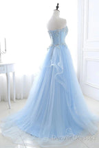A Line Prom Dress Sweetheart Tulle With Applique Sweep Train