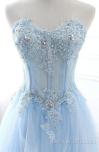 A Line Prom Dress Sweetheart Tulle With Applique Sweep Train