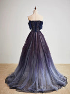 A-Line Purple Gradient Tulle Long Prom Dress