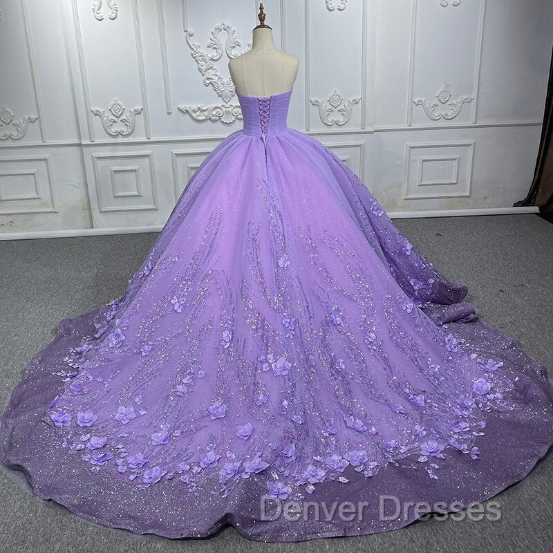 A Line Purple Lace Sweetheart With Corset Back Quinceanera Dress