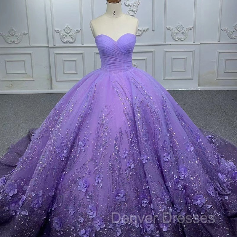 A Line Purple Lace Sweetheart With Corset Back Quinceanera Dress