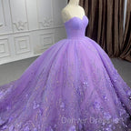 A Line Purple Lace Sweetheart With Corset Back Quinceanera Dress
