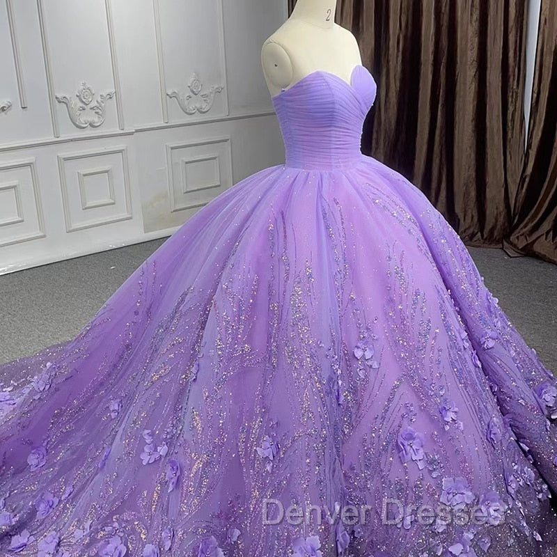 A Line Purple Lace Sweetheart With Corset Back Quinceanera Dress