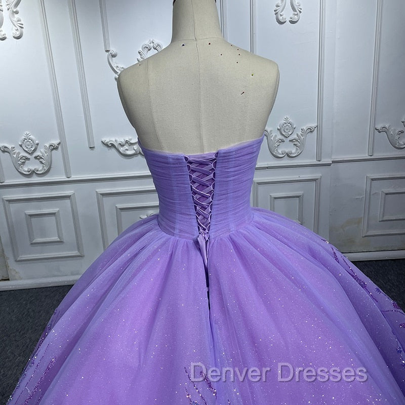 A Line Purple Lace Sweetheart With Corset Back Quinceanera Dress