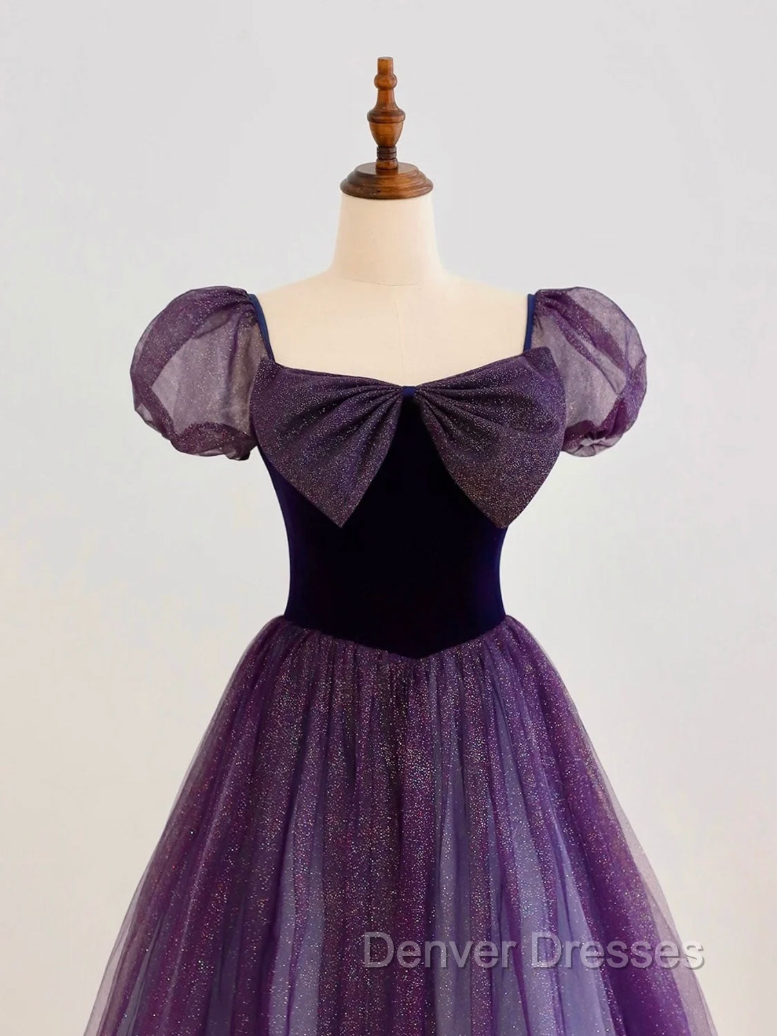 A-Line Purple Long Prom Dress, Purple Tulle Evening Dress Secondary image