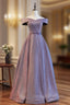 A-Line Purple Off the Shoulder Formal Prom Dress