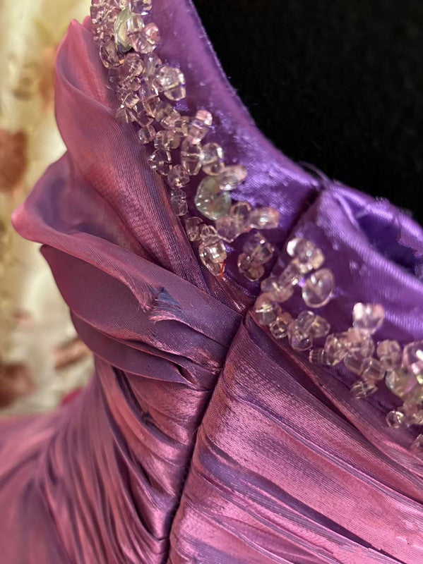 A Line Purple Strapless Prom Gown Unique Long Evening Dress